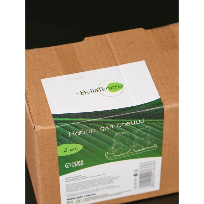 Набор фарфоровый для специй на бамбуковой подставке BellaTenero &laquo;Медведи&raquo;, 2 предмета: солонка 80 мл, перечница 80 мл, цвет белый