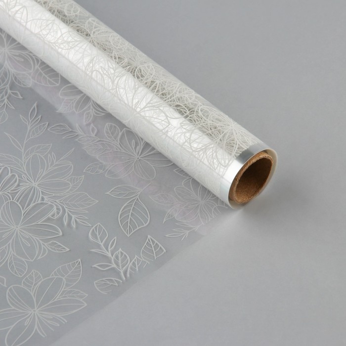 Плёнка для цветов упаковочная глянцевая прозрачная &laquo;Цветы&raquo;, белая, 0.6 x 10 м