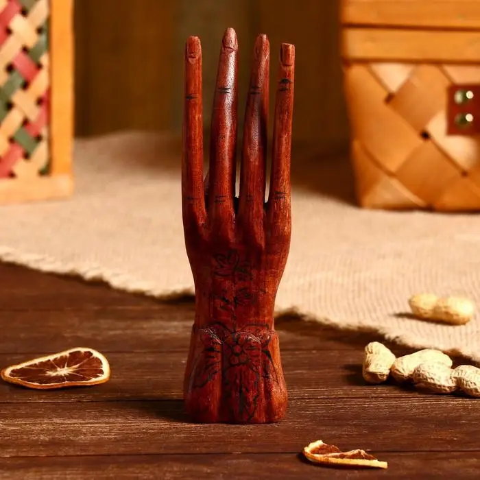 Подставка для колец дерево "Рука роспись" 20 см