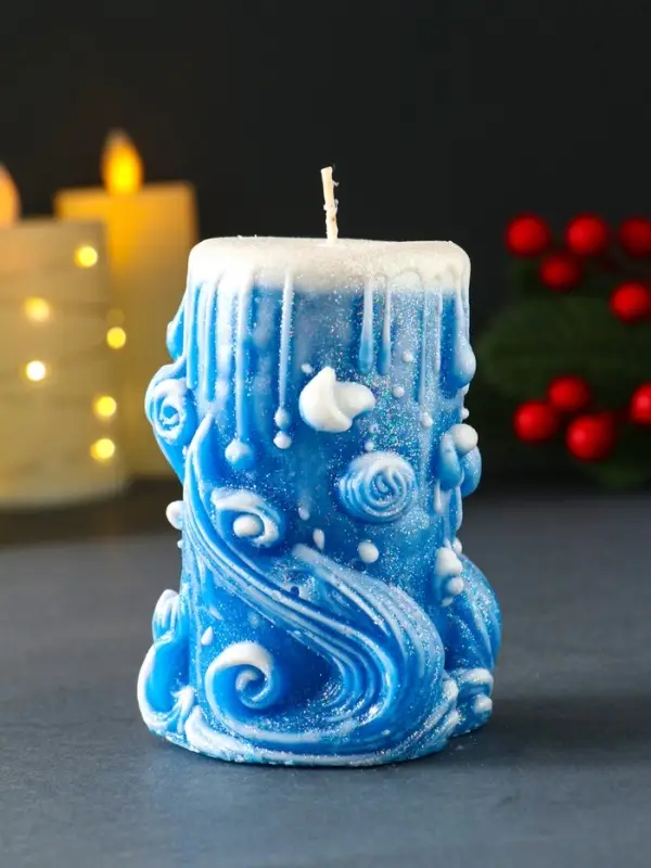 Свеча новогодняя столбик "Волшебство" синий