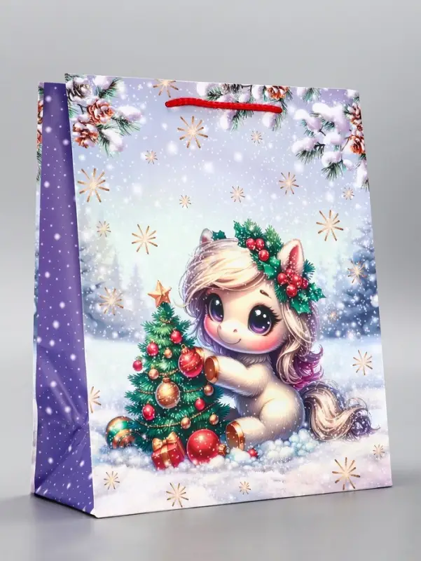 Пакет подарочный новогодний ламинированный, &laquo;Единорог&raquo; , 26&times;12&times;32 см