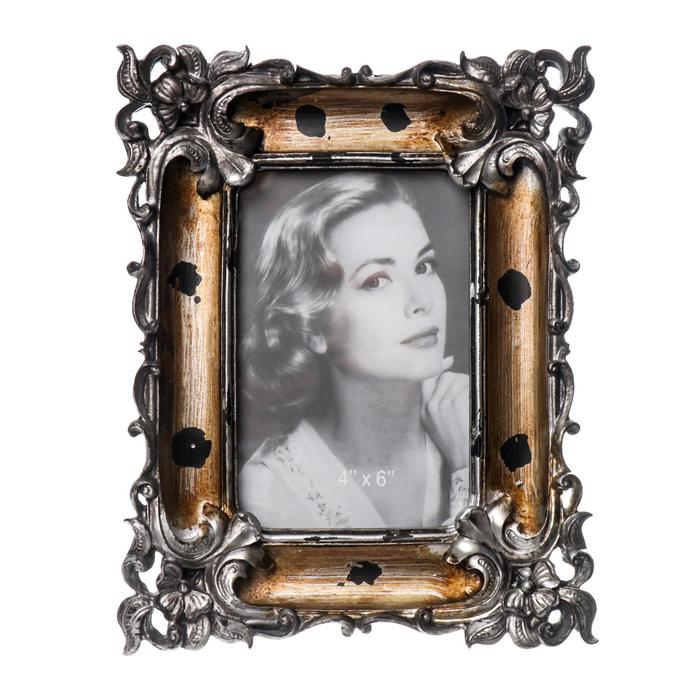 Фоторамка полистоун 10х15 см "Эмануэль" состаренное золото с серебром 23х18,5 см