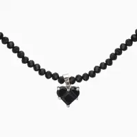 Чокер из бисера &laquo;Хрусталь&raquo;, сердце, чёрный в серебре, 37 см + 5 см доп, цепочка