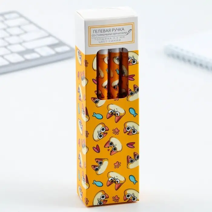 Ручка пиши-стирай, синяя паста, гелевая, 0.5 мм с колпачком &laquo;Кот&raquo;