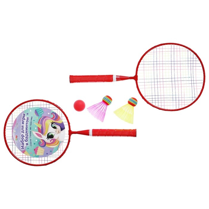 Набор для бадминтона ONLYTOP &laquo;Пони&raquo;: 2 ракетки 44 см, 2 волана, мяч, чехол, цвет красный