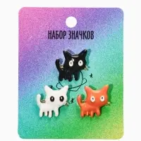 Броши "Котята" (набор 3шт), цвет микс в золоте