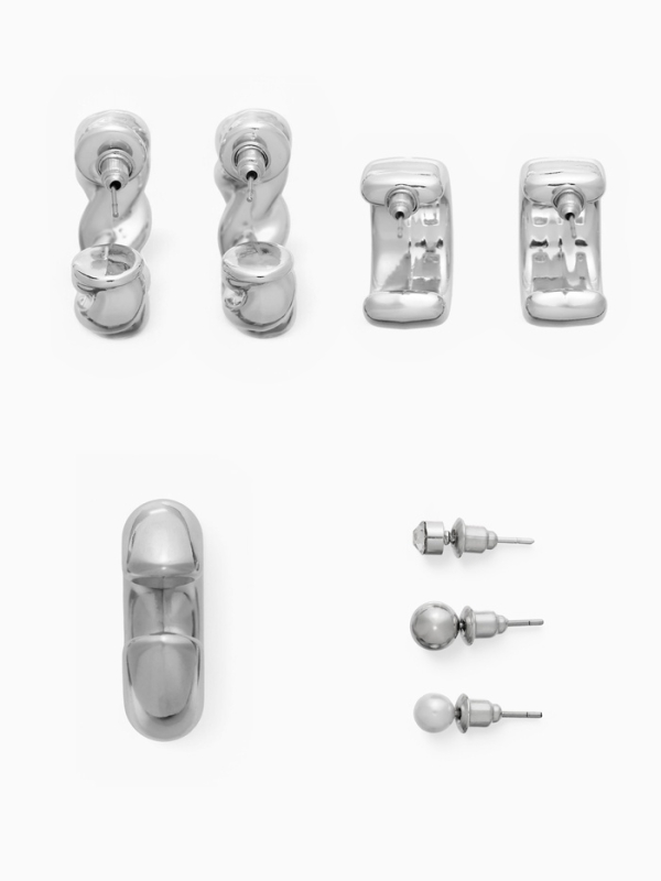 Набор серьги и каффы 8 шт &laquo;Бублик&raquo; переплетение, цвет серебро