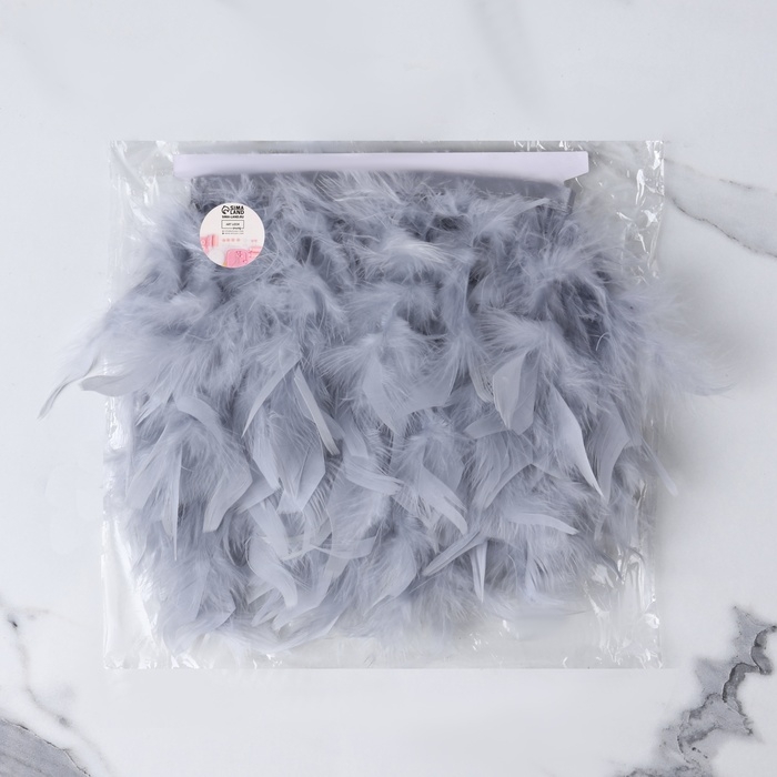 Тесьма с перьями индюка, 13-17 см, 5 &plusmn; 0,5 м, цвет светло-серый