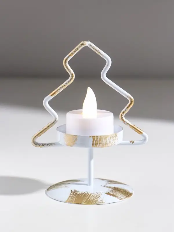 Подсвечник металл на 1 свечу "Ёлочка" белый с патиной d=5 см 7х7х12,5 см