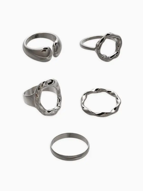 Набор колец 5 шт "Новый стиль" мятый, размер МИКС, цвет серебро