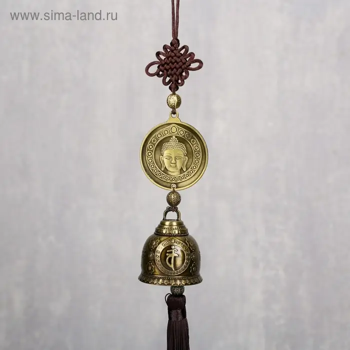 Колокольчик металл "Монета с буддой" 1 колокол d=4,8 см 39х5,3х4,8 см