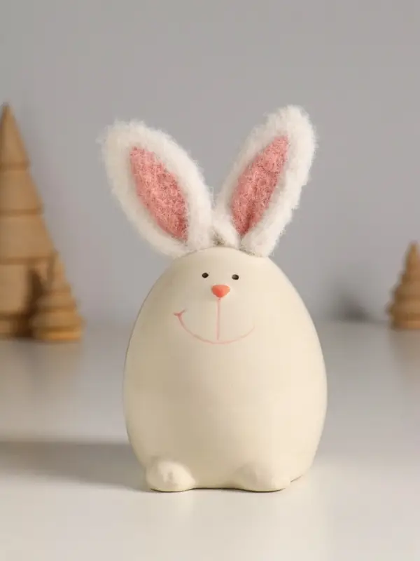 Сувенир керамика, текстиль "Зайчик в форме яйца" белый 7,2х7,2х12,5 см