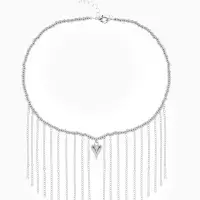 Колье "Сердце" водопад с бусинами, цвет серебро