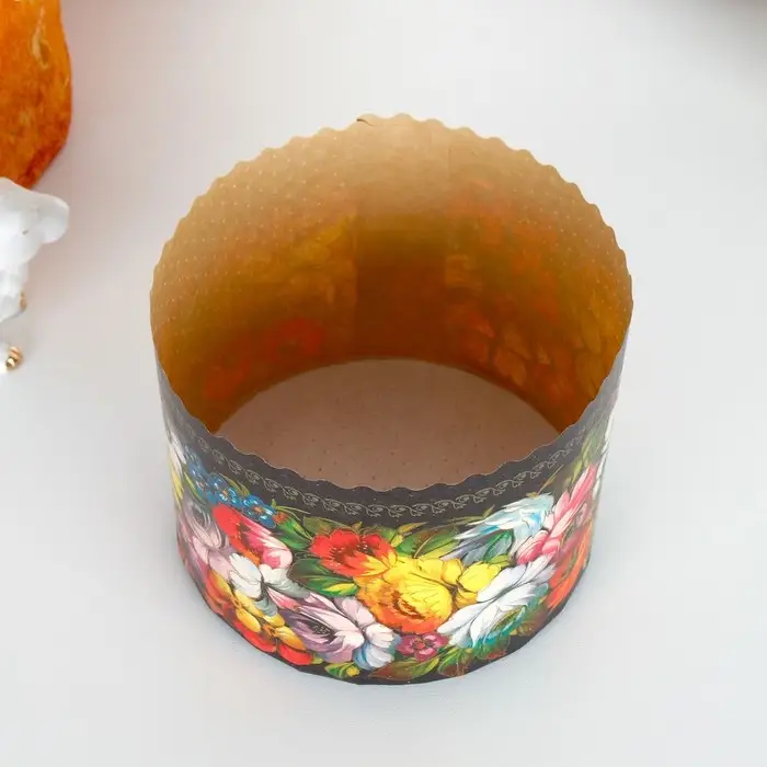 Форма бумажная для кулича &laquo;Жостово&raquo;, 13.4&times;10 см, разноцветная