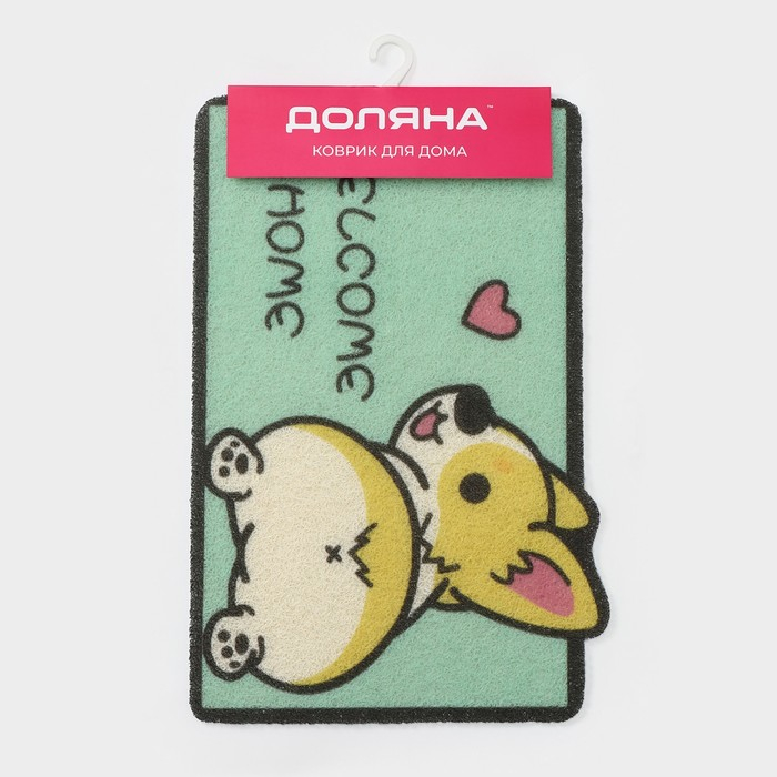 Коврик придверный грязезащитный Доляна &laquo;Корги&raquo;, 40&times;60 см, цвет зелёный