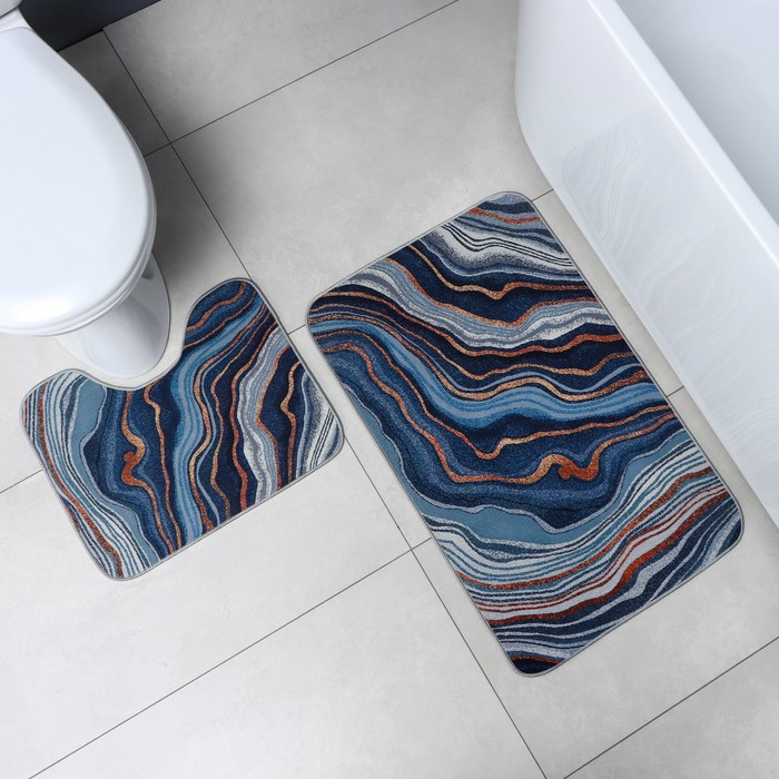 Коврики для ванной и туалета Доляна &laquo;Каменная лагуна&raquo;, 2 шт: 50&times;80 см, 50&times;40 см