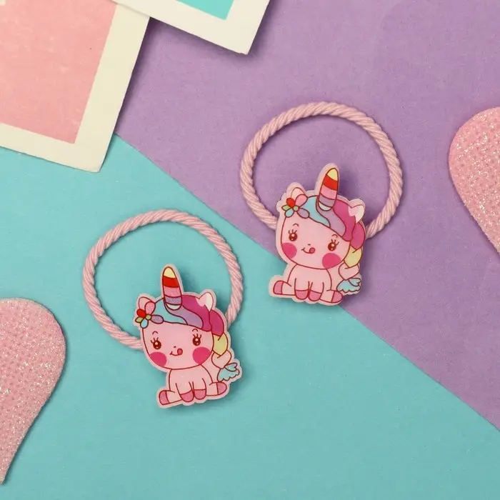 Резинка для волос "Крошка глянец" (набор 2 шт) единорожка весёлый, 3 см, розовый