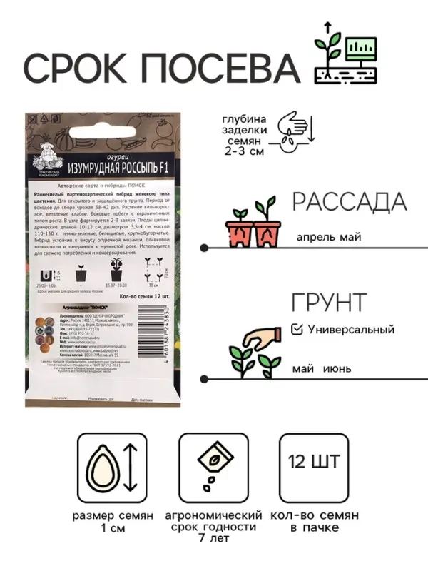 Семена Огурец "Изумрудная россыпь", F1, 12 шт