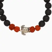 Браслет "Черепашка" лава, рудракша, длина 18 см, цв. чёрный, коричневый