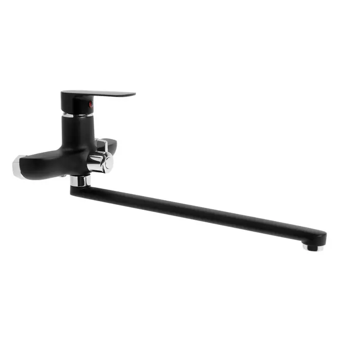 Смеситель для ванны ZEIN Z2493, излив 35 см, картридж 35 мм, с душ набором, черный/хром