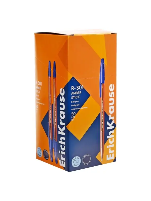Ручка шариковая ErichKrause R-301 Amber Stick, узел 1.0 мм, чернила синие, длина линии письма 1000 метров