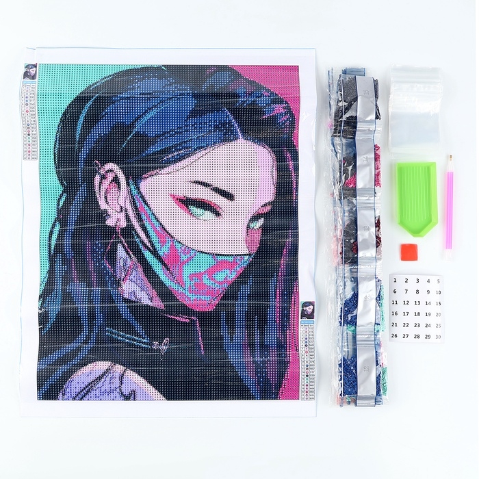 Алмазная мозаика с полным заполнением на холсте &laquo;Девушка неон&raquo;, 30 х 40 см