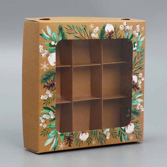 Коробка под 9 конфет &laquo;С Новым годом&raquo;, эко, 14.7 х 14.7 х 3.5 см, Новый год