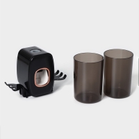 Держатель для зубных щёток с выдавливателем для зубной пасты, стакан 2 шт, 20&times;10,2&times;6,2 см, цвет чёрный