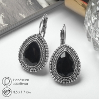 Серьги со стразами &laquo;Капля&raquo; изящность, цвет чёрный в чернёном серебре