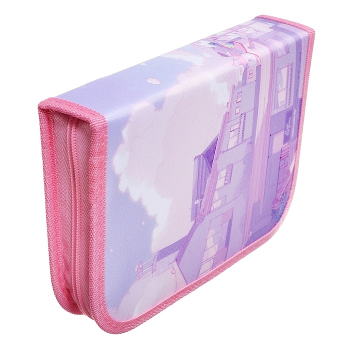 Пенал 3 секции, вкладка внутри, 140 х 210 х 40 мм, тканевый, Calligrata TOP Block "Аниме друзья"