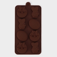 Форма для шоколада Доляна &laquo;Пасха&raquo;, силикон, 18,8&times;10&times;1,5 см, 8 ячеек, цвет коричневый