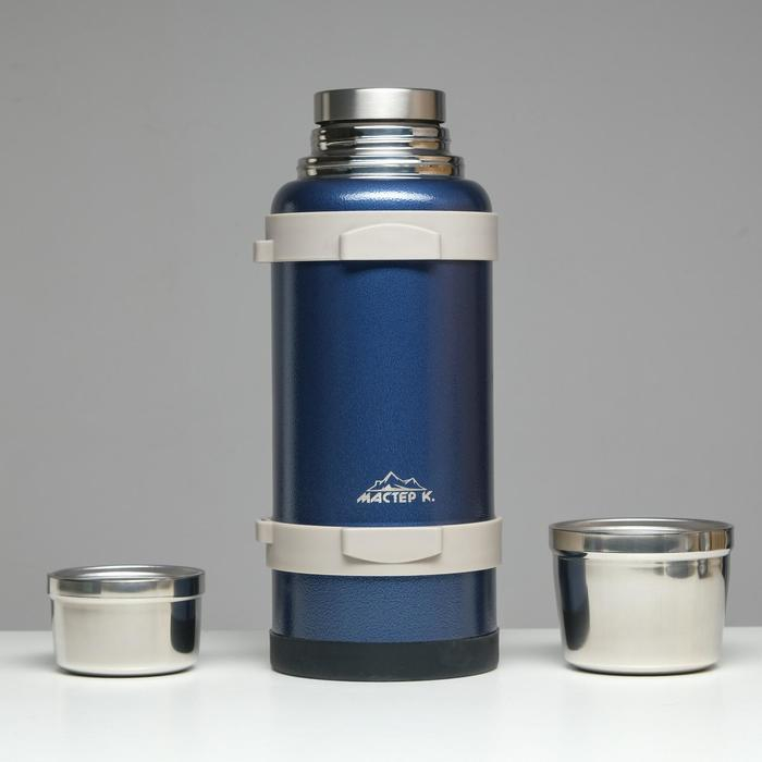Термос, 3.2 л, Volume "Мастер К", с двумя кружками и ситечком, сохраняет тепло 72 ч, синий