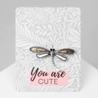 Брошь &laquo;Стрекоза&raquo; ракушка, цветная в чернёном серебре