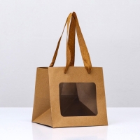 Пакет подарочный, крафт, с окном, 15 х 15 х 15 см