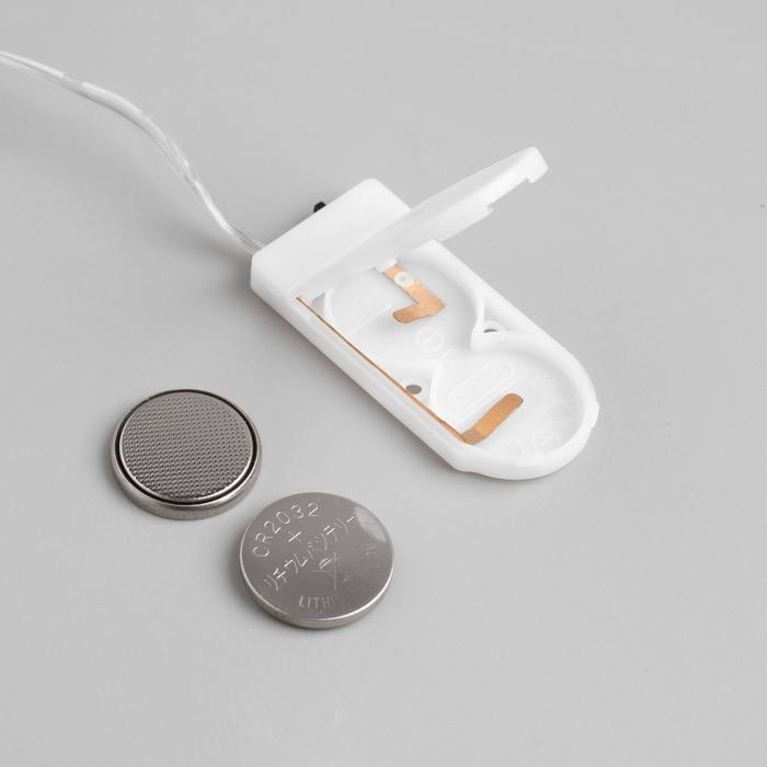 Гирлянда &laquo;Нить&raquo; 2 м роса, IP20, серебристая нить, 20 LED, батарейки CR2032х2 (в комплекте), свечение зелёное