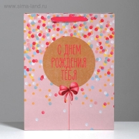 Пакет подарочный крафтовый вертикальный, упаковка, &laquo;С Днём Рождения Тебя!&raquo;, 30 х 41 х 11,5 см