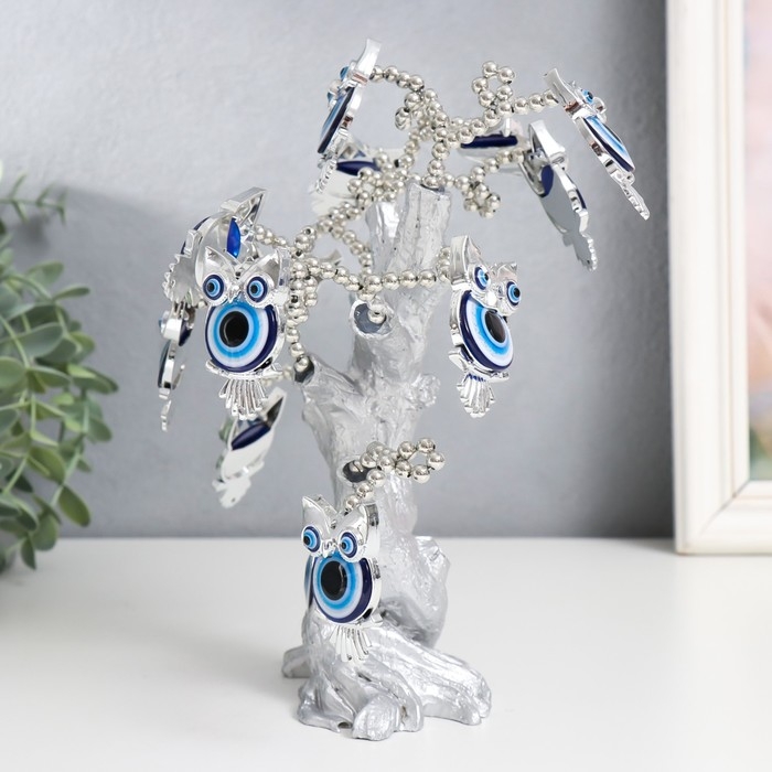 Сувенир от сглаза "Дерево с филинами" серебро 17,5х6,5х23 см