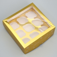 Коробка складная на 9 капкейков с окном &laquo;С Новым Годом&raquo;, 25 х 25 х 10 см, Новый год