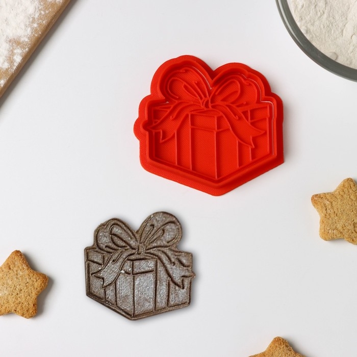 Форма для печенья &laquo;Подарочная коробка&raquo;, вырубка, штамп, цвет красный