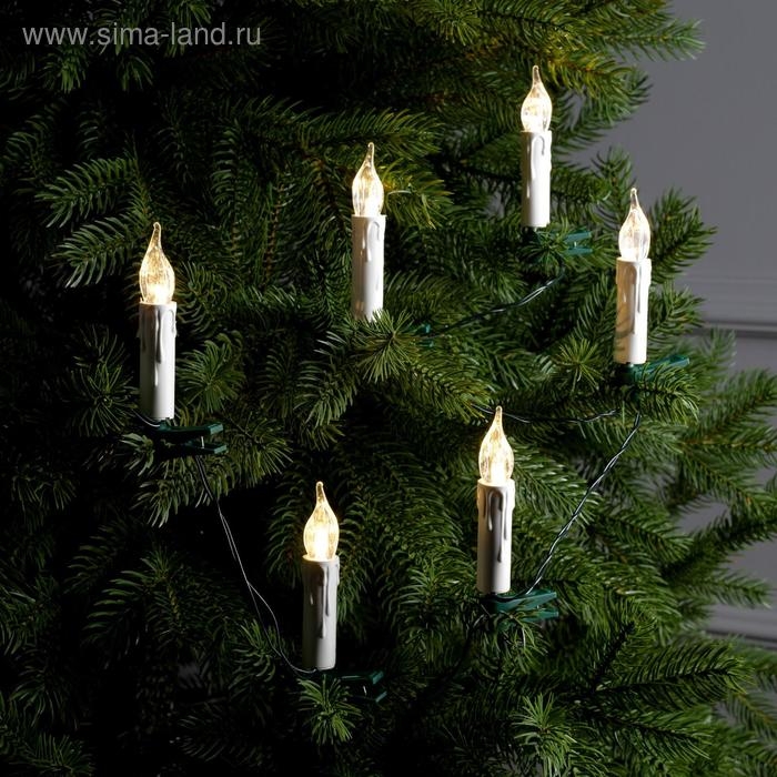 Гирлянда &laquo;Нить&raquo; 10 м с насадками &laquo;Свечи на прищепке&raquo;, IP20, тёмная нить, 50 LED, свечение тёплое белое, 220 В