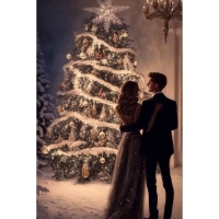 Алмазная мозаика на новый год с частичным заполнением с подрамником &laquo;Новогодняя ночь&raquo;, 20 х 30 см, с гирляндой, новогодний набор для творчества