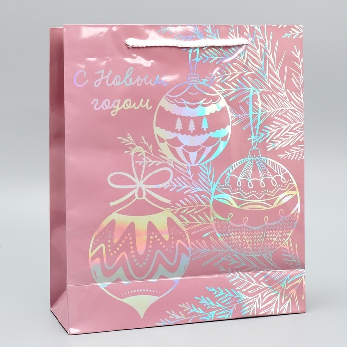Пакет голографический &laquo;Игрушки&raquo;, M 26 х 30 х 9 см, Новый год