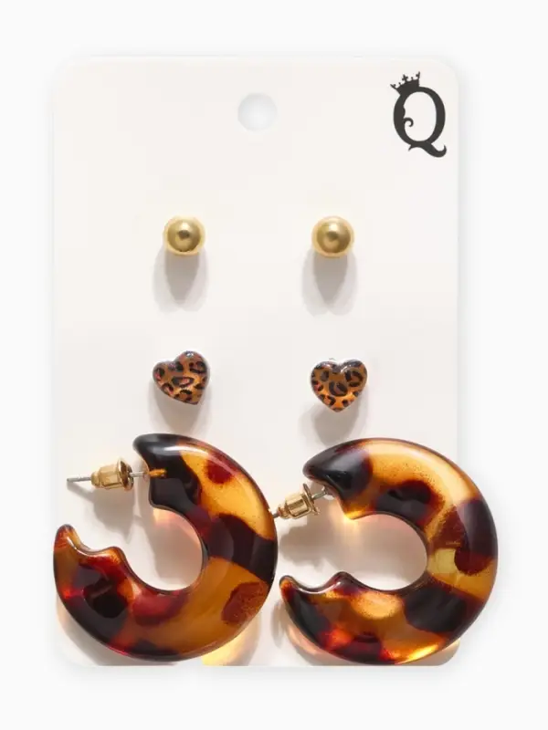 Набор серьги "Леопард" сердце, цветной в золоте