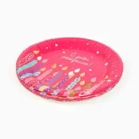 Тарелка одноразовая бумажная &laquo;С Днём рождения, свечи&raquo;, розовая, 18 см