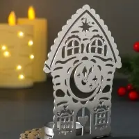 Подсвечник новогодний "Домик с часами" серебряный 6,7х10х13,5 см