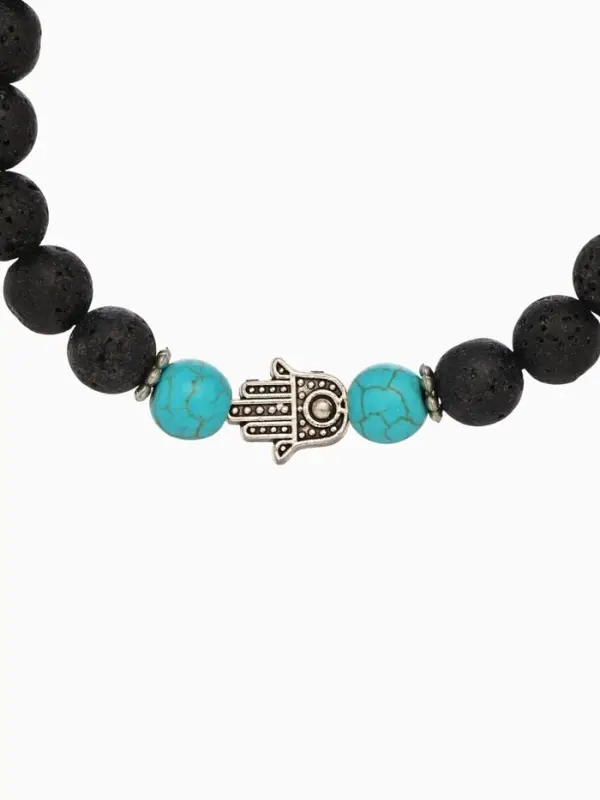 Браслет "Хамса" камень пирит, лава, длина 18 см, цв. чёрный, бирюзовый