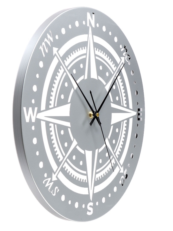 Часы настенные интерьерные &laquo;Компас&raquo;, плавный ход, d-40 см, серебристые
