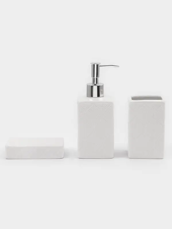 Набор для ванной "Лепесток", 3 предмета (дозатор для мыла, стакан, мыльница), цвет белый
