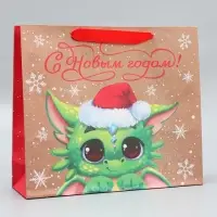 Пакет подарочный новогодний крафтовый &laquo;Милый дракон&raquo;, M 30 х 26 х 9 см