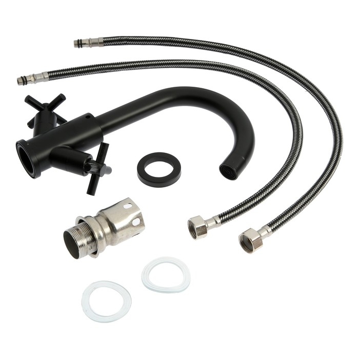 Смеситель для раковины ZEIN Z15F, корот излив, кран-букса 1/2", нержавеющая сталь, черный